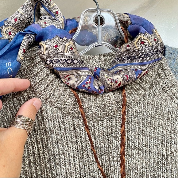 Woven in Scotland patchwork boho tweed wool sweater w equestrian farmhouse vibe - Picture 7 of 14